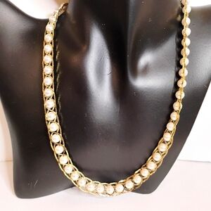Beautiful Vintage Signed Korea Gold Chain and Simulated Pearl Necklace 18 inches